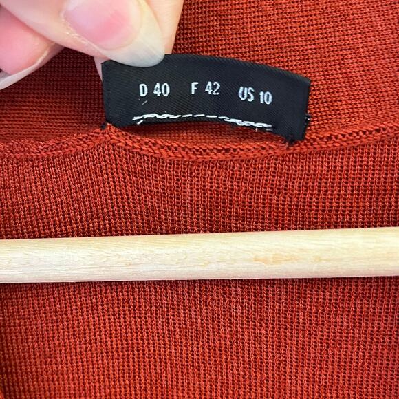 AKRIS Cashmere Silk Sweater Womens 10 M Shawl Collar Quiet Luxury Rust Orange - Picture 5 of 10